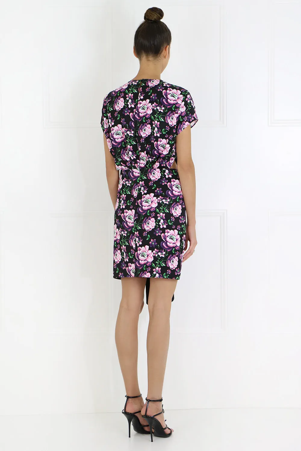 DORADO FLORAL V-NECK DRESS S/S BLACK