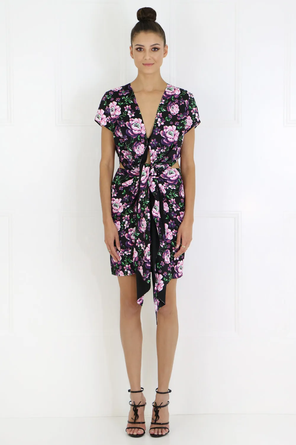 DORADO FLORAL V-NECK DRESS S/S BLACK