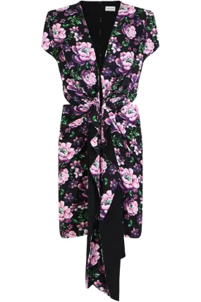 DORADO FLORAL V-NECK DRESS S/S BLACK