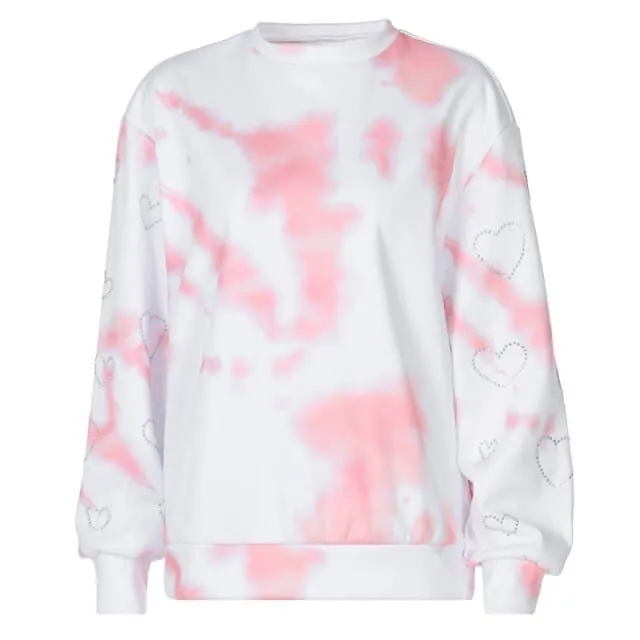 DressBetty - Y2K Pink Tie Dye Hoodies Loose Oversized Long Sleeve O-Neck Sweatshirt Autumn Winter Women Clothes Patchwork Pullover Streetwear