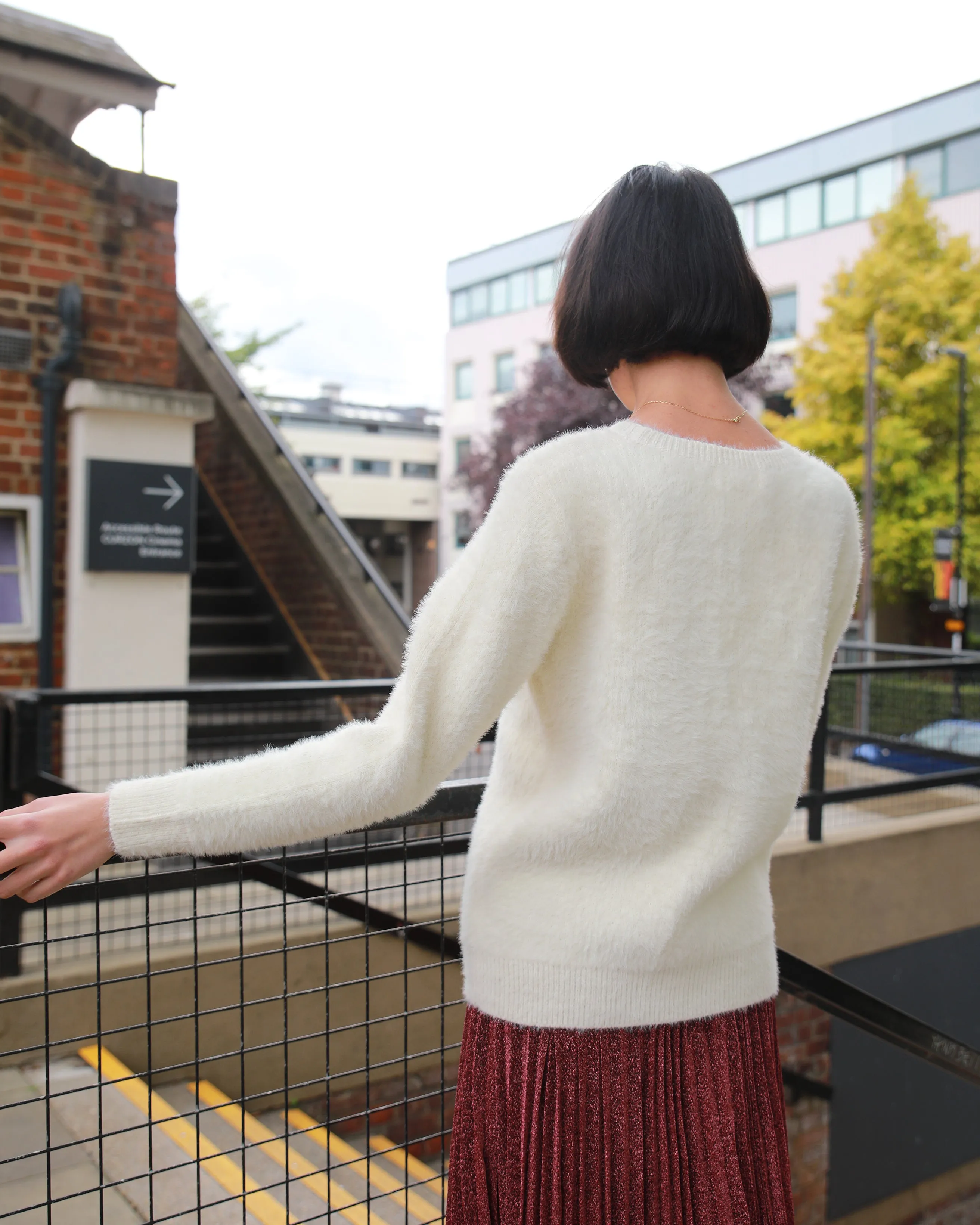 Embroidered could print fluffy jumper(CREAM)