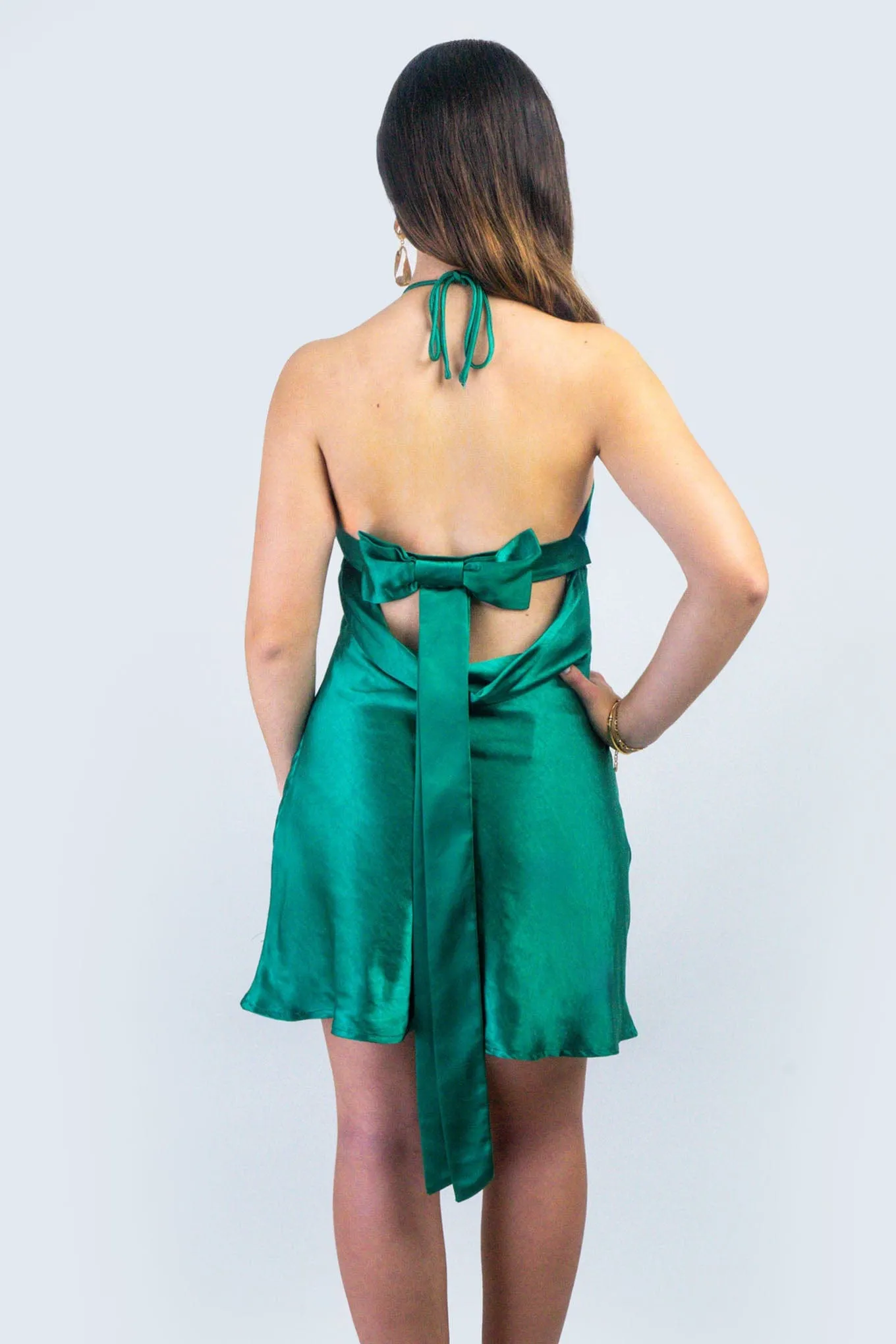 Emerald Green Back Bow Mini Dress
