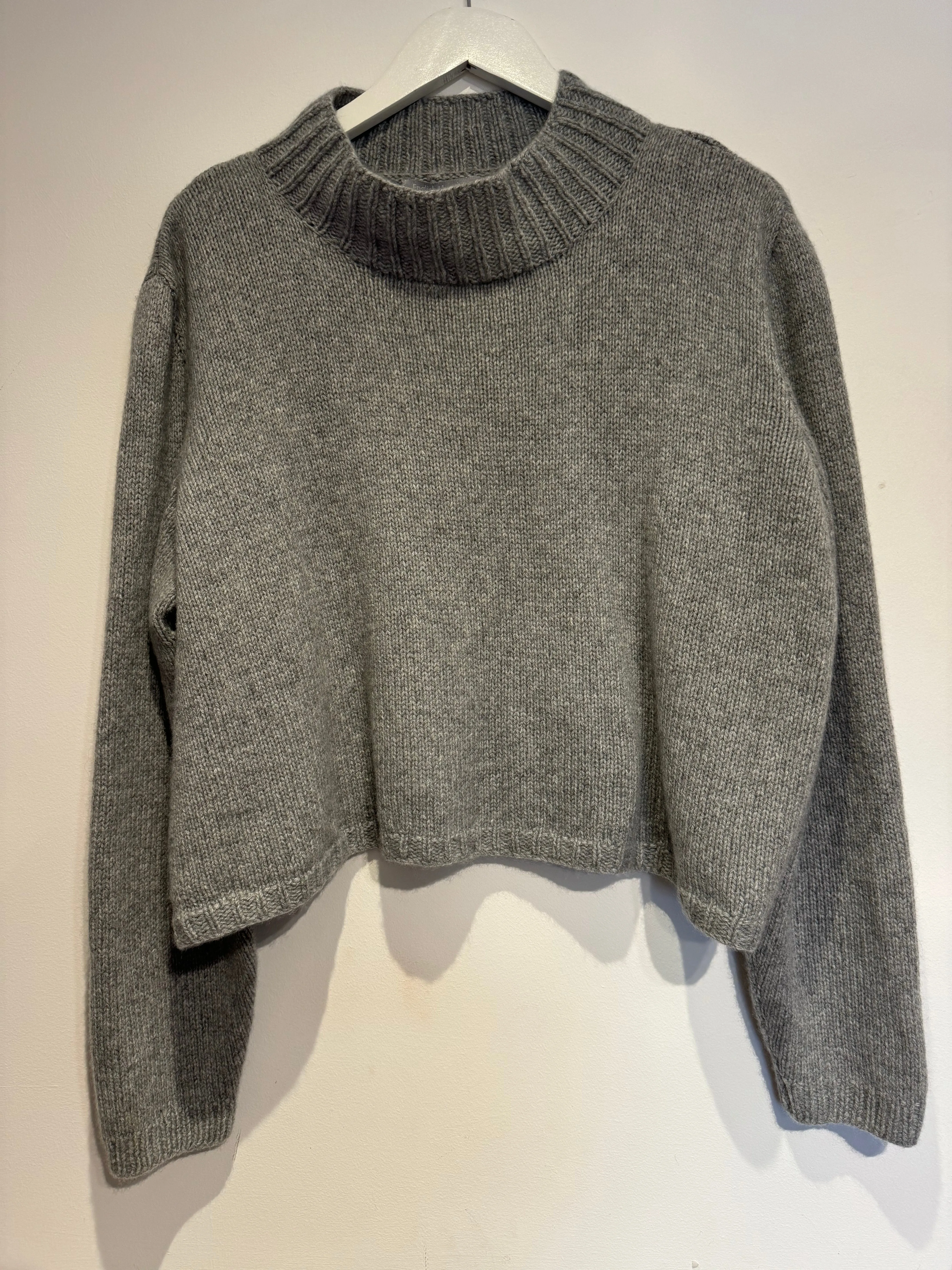 English Weather Light Grey Cashmere Cropped Sloppy Jo Sweater