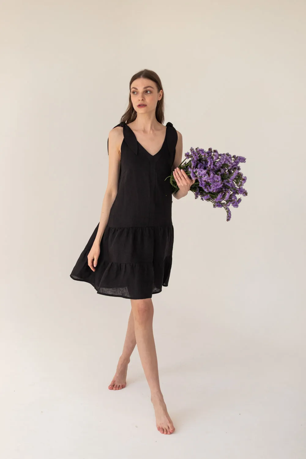 Enteliér Linen Tied Dress Black
