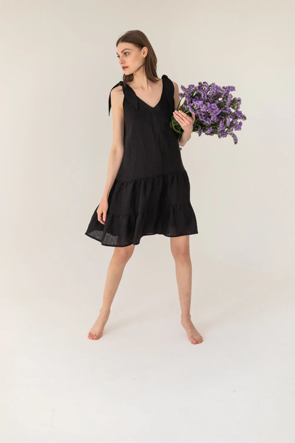 Enteliér Linen Tied Dress Black