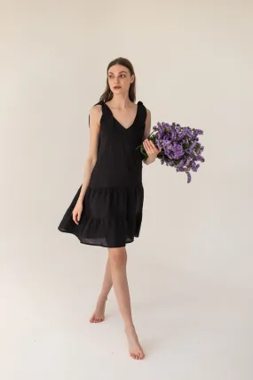 Enteliér Linen Tied Dress Black