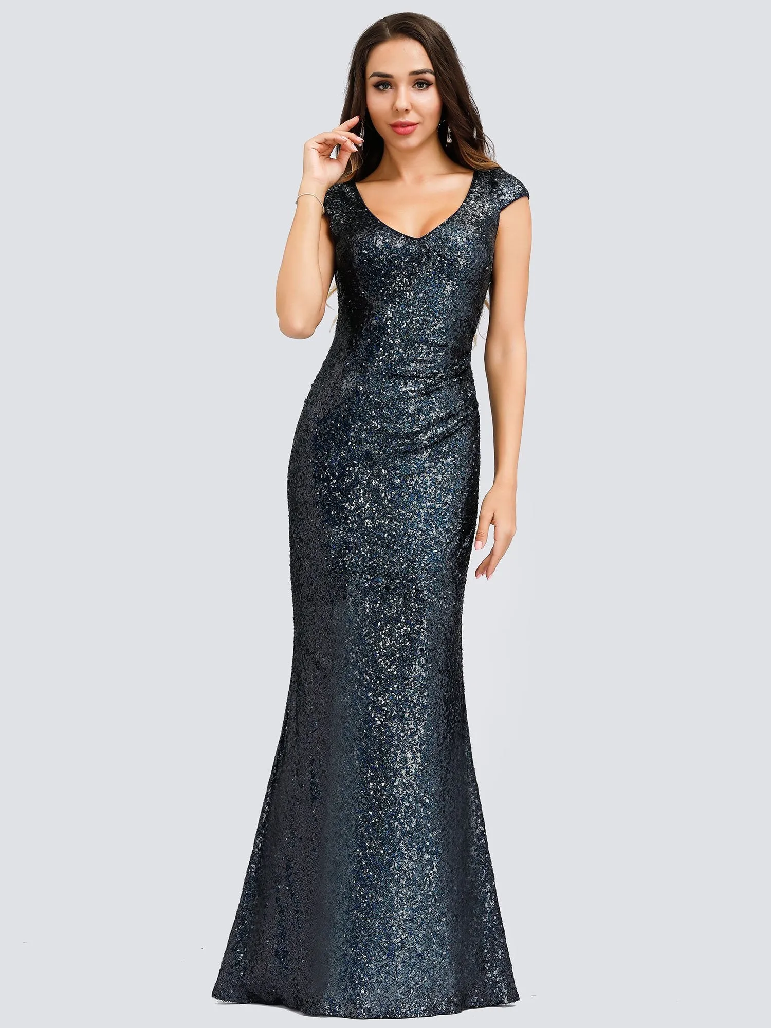 Ever-Pretty Women's V-Neck Cap Sleeve Sequin Dress Mermaid Dress EP00832