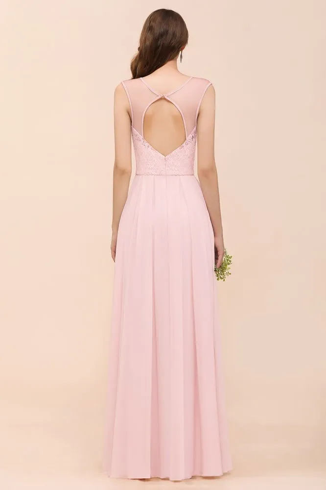 Floral Lace Bridesmaid Dress Pink A-line Wedding Party Dress