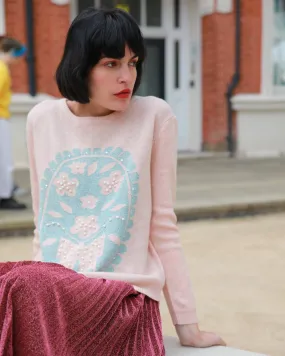 Floral pattern pearl embellished jumper