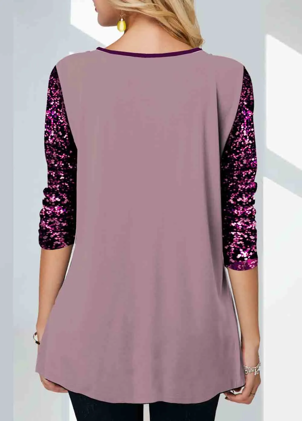 Floral Print Glitter Fabric Stitching Sweatshirt