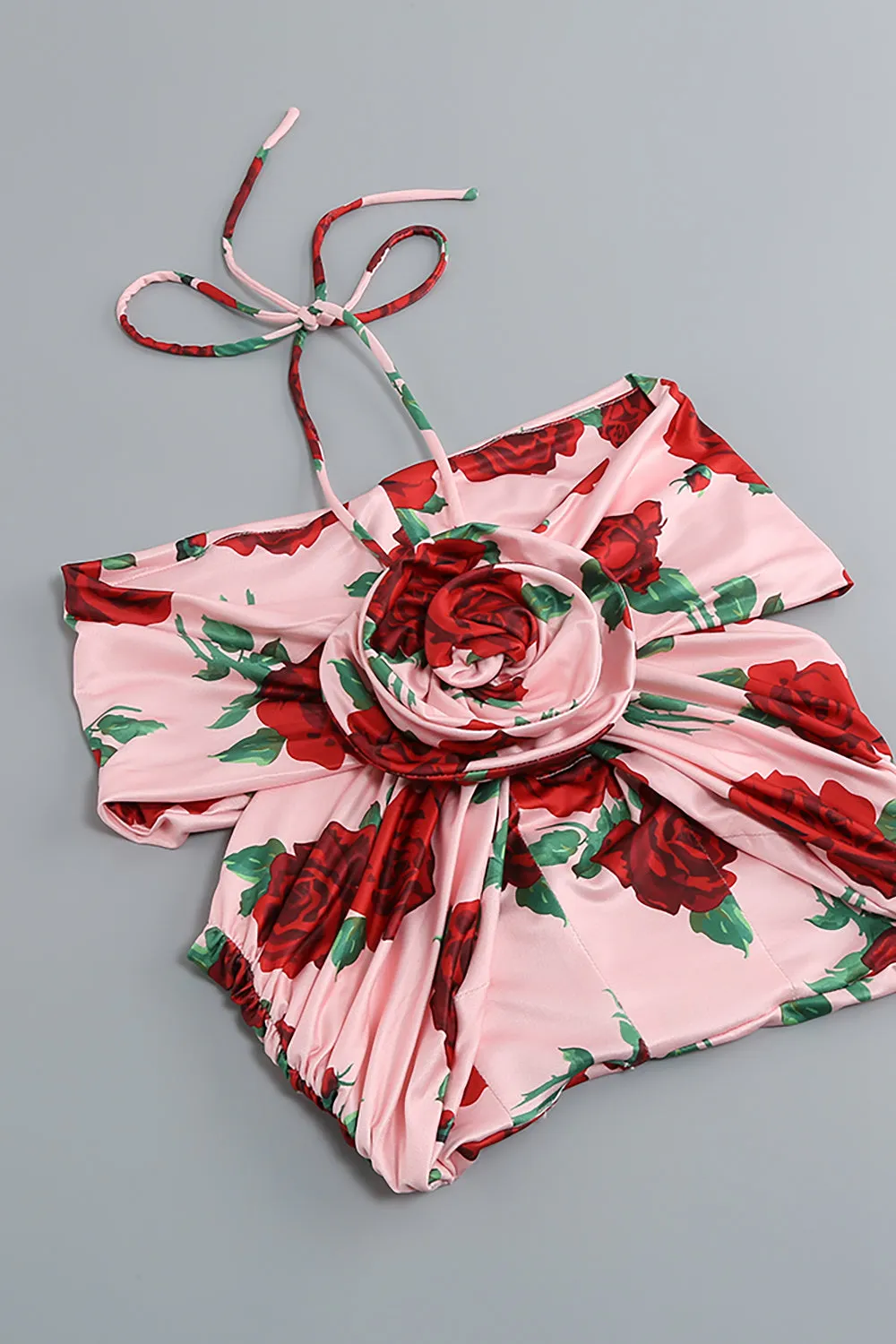 Floral Print Halter Cropped Top Mini Skirts
