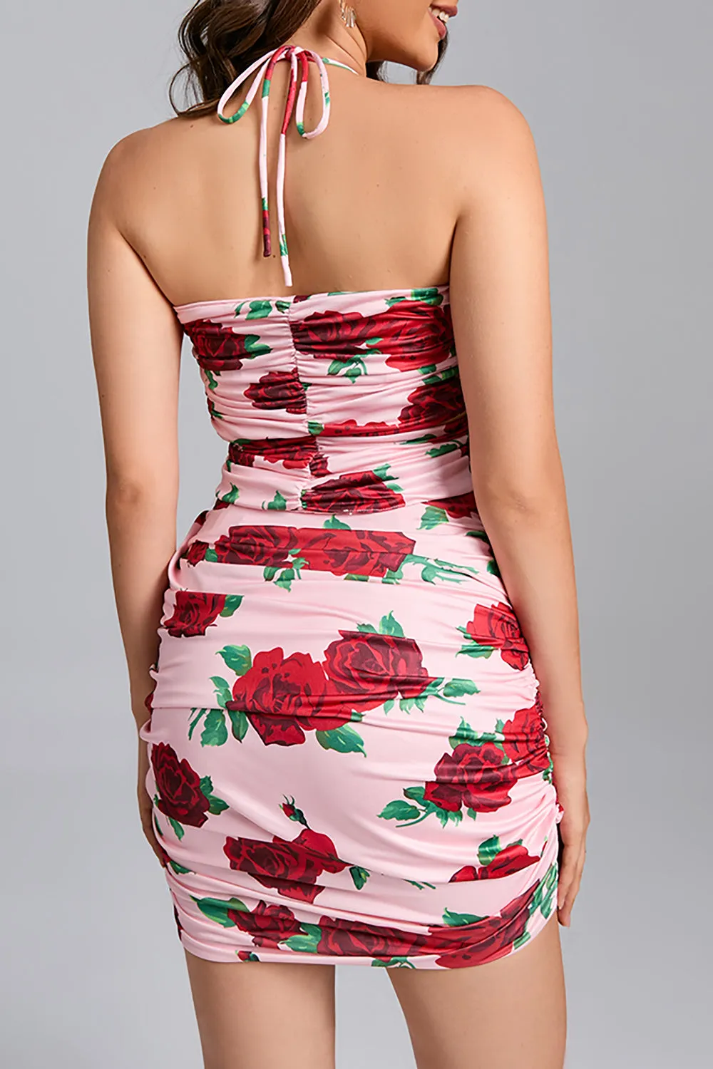Floral Print Halter Cropped Top Mini Skirts