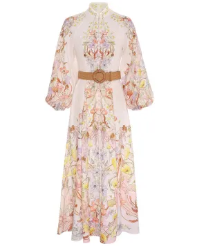 Floral Swirl Jeannie Billow Belted Midi Dress