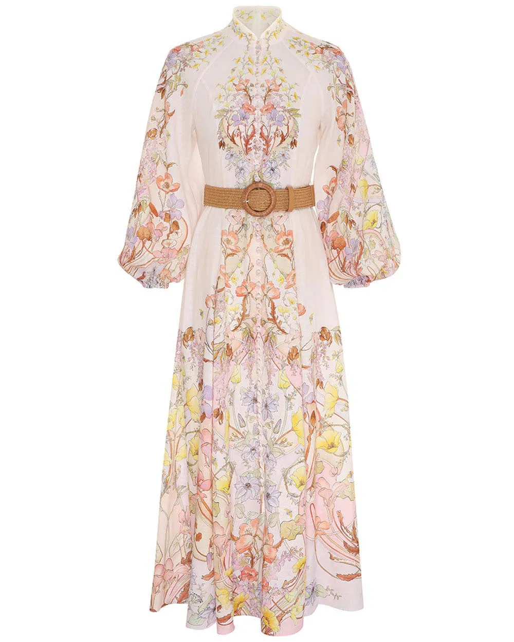 Floral Swirl Jeannie Billow Belted Midi Dress