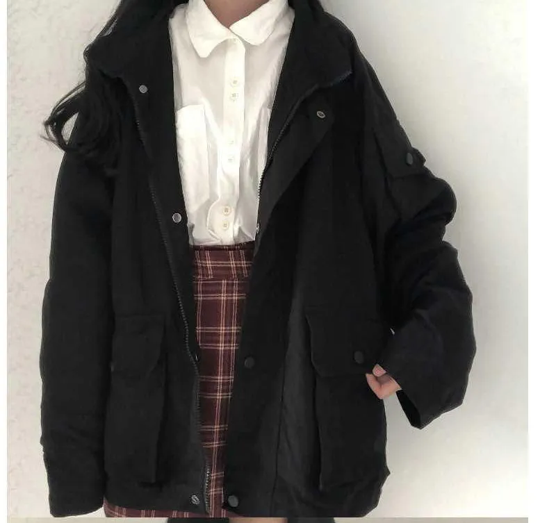 Flytonn-cute winter outfits casual winter outfits christmas outfit party look inspos Loose Long Sleeve Solid Cargo Pockets Jacket