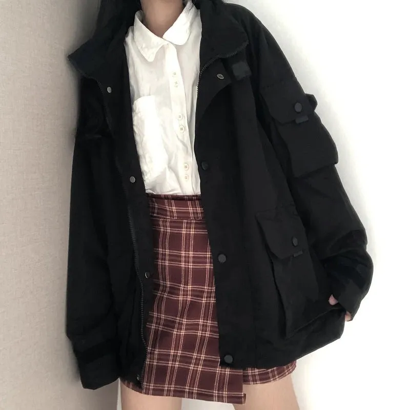 Flytonn-cute winter outfits casual winter outfits christmas outfit party look inspos Loose Long Sleeve Solid Cargo Pockets Jacket