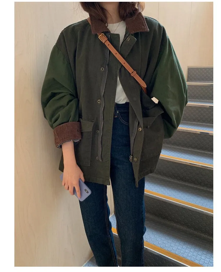 Flytonn-cute winter outfits casual winter outfits christmas outfit party look inspos Loose Turn Down Collar Vintage Corduroy Jacket