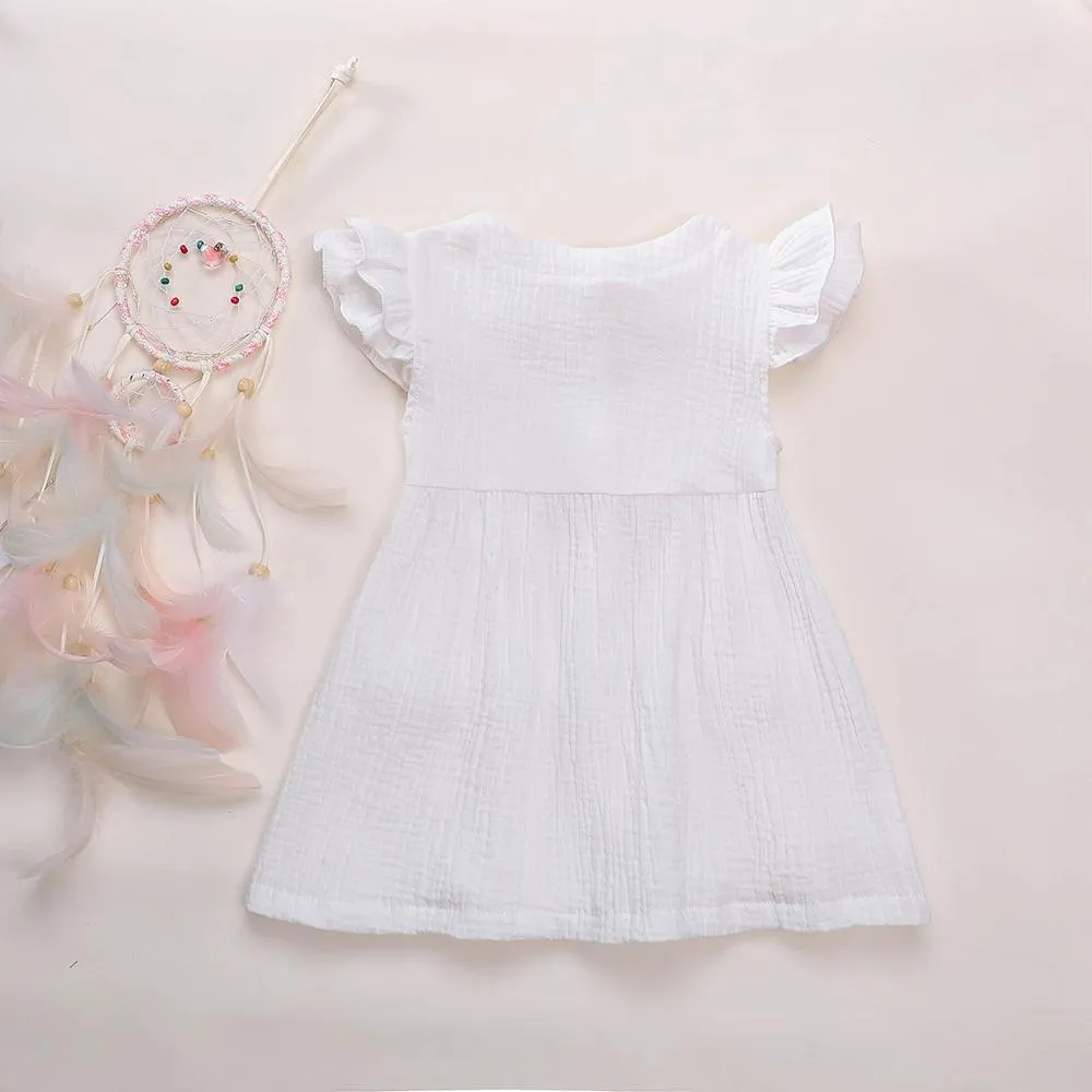 Girls Cardigan Cotton Linen Solid Color Pocket Dress Wholesale Girl Clothing
