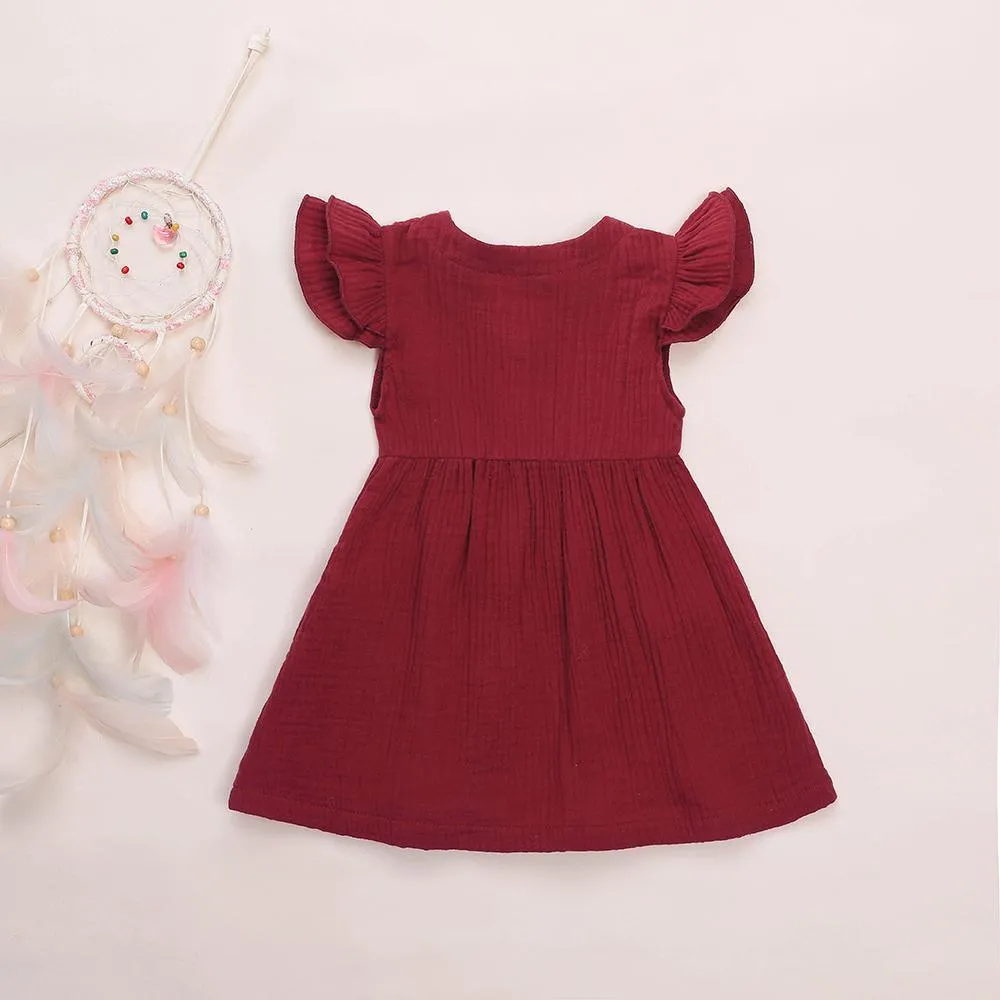Girls Cardigan Cotton Linen Solid Color Pocket Dress Wholesale Girl Clothing