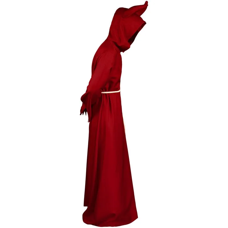 Halloween Carnival Bleaches Costume Monk Hooded Robes Cloak Cape Medieval Renaissance Costume Mantle Red Ghost Cosplay Costume