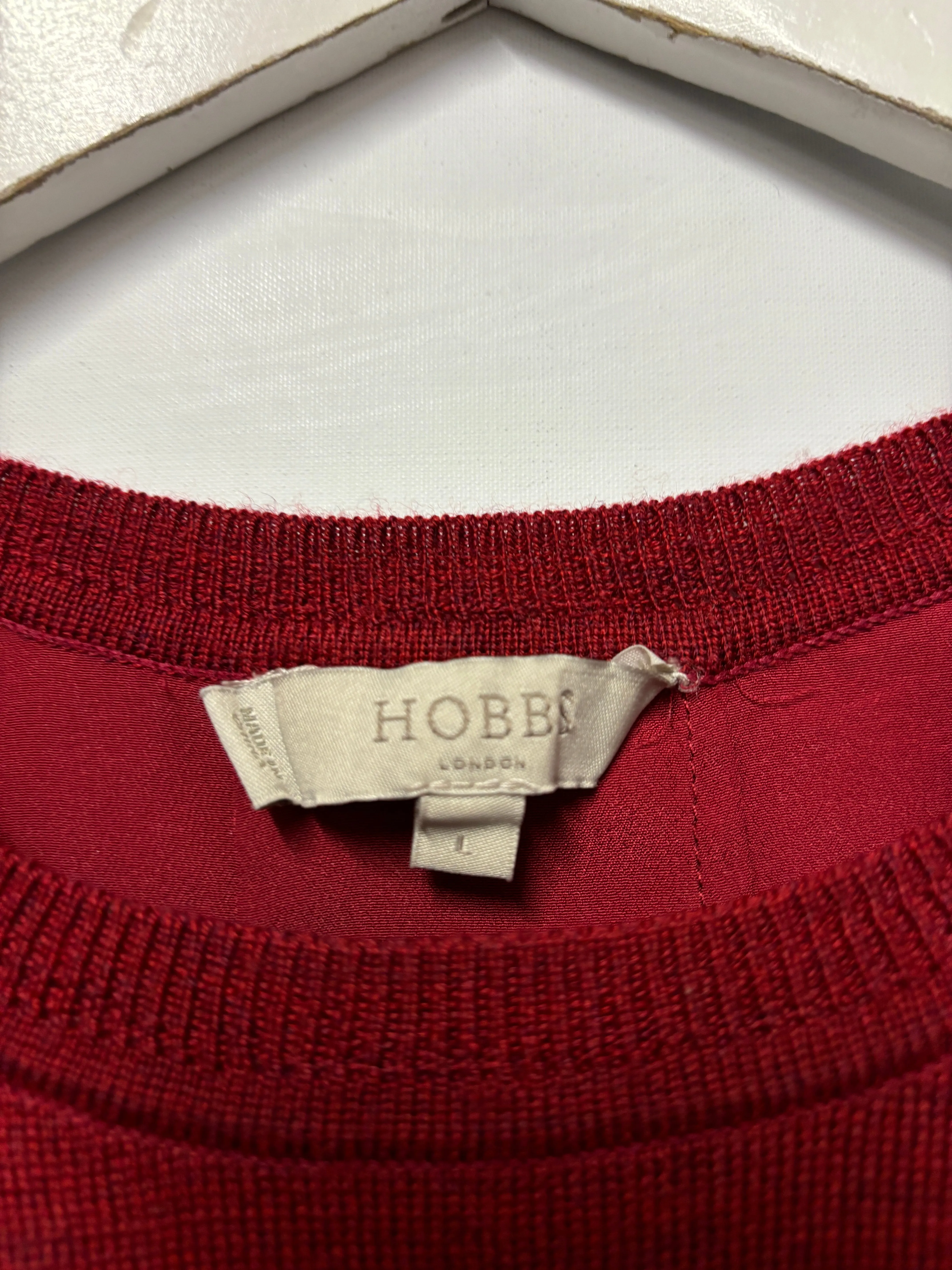 Hobbs Red Knitted and Satin Jumper Large
