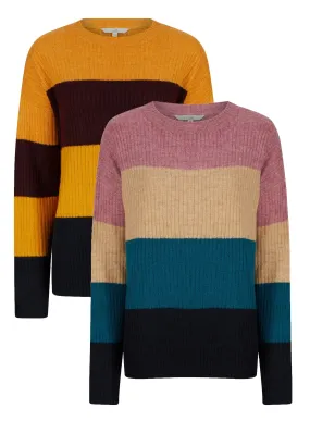 Ladies Striped Color Block Soft Knit Jumper