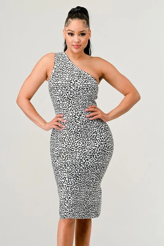 Leopard Asymmetrical  Silver Party Dress