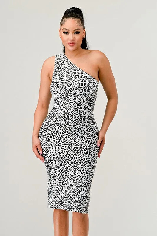 Leopard Asymmetrical  Silver Party Dress