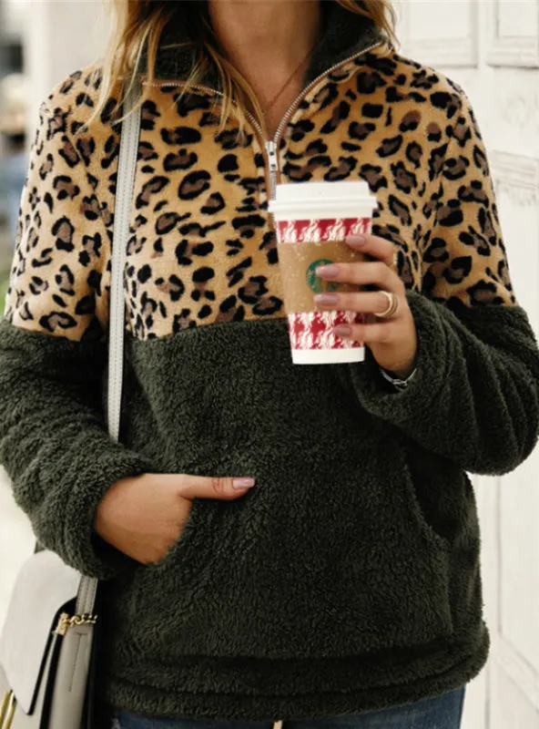 Leopard Patchwork Fluffy Thick Sweaters Warm