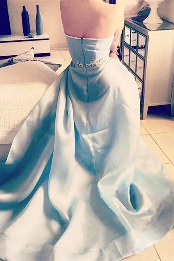 Light Blue Sweetheart Long Beading Zipper Back Charming Prom Dress