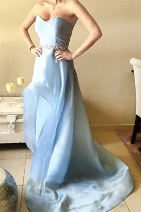 Light Blue Sweetheart Long Beading Zipper Back Charming Prom Dress