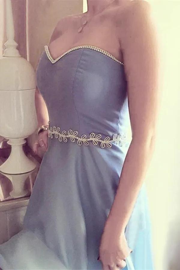 Light Blue Sweetheart Long Beading Zipper Back Charming Prom Dress