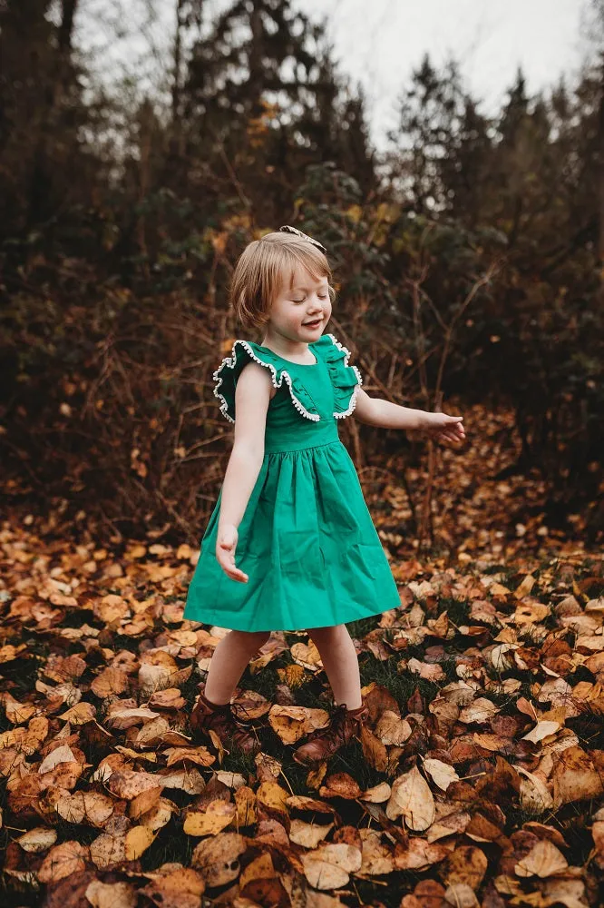 Little Girl's Kelly Green Linen Ruffle Dress