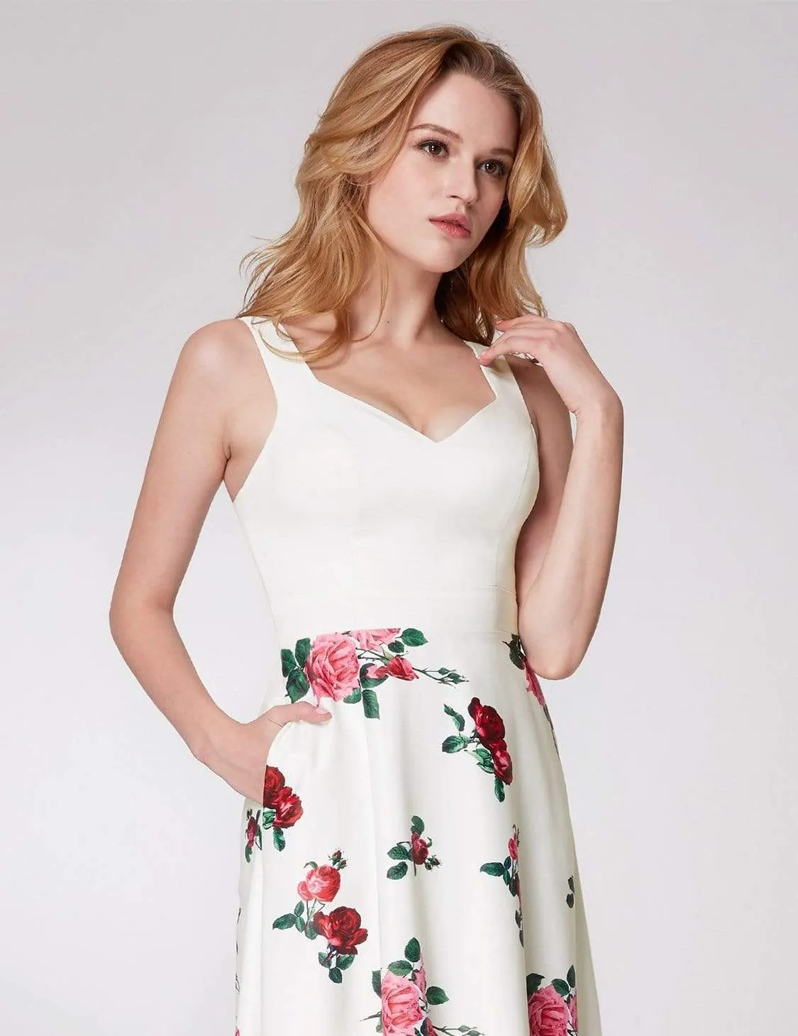 Long Rose Print Prom Dress