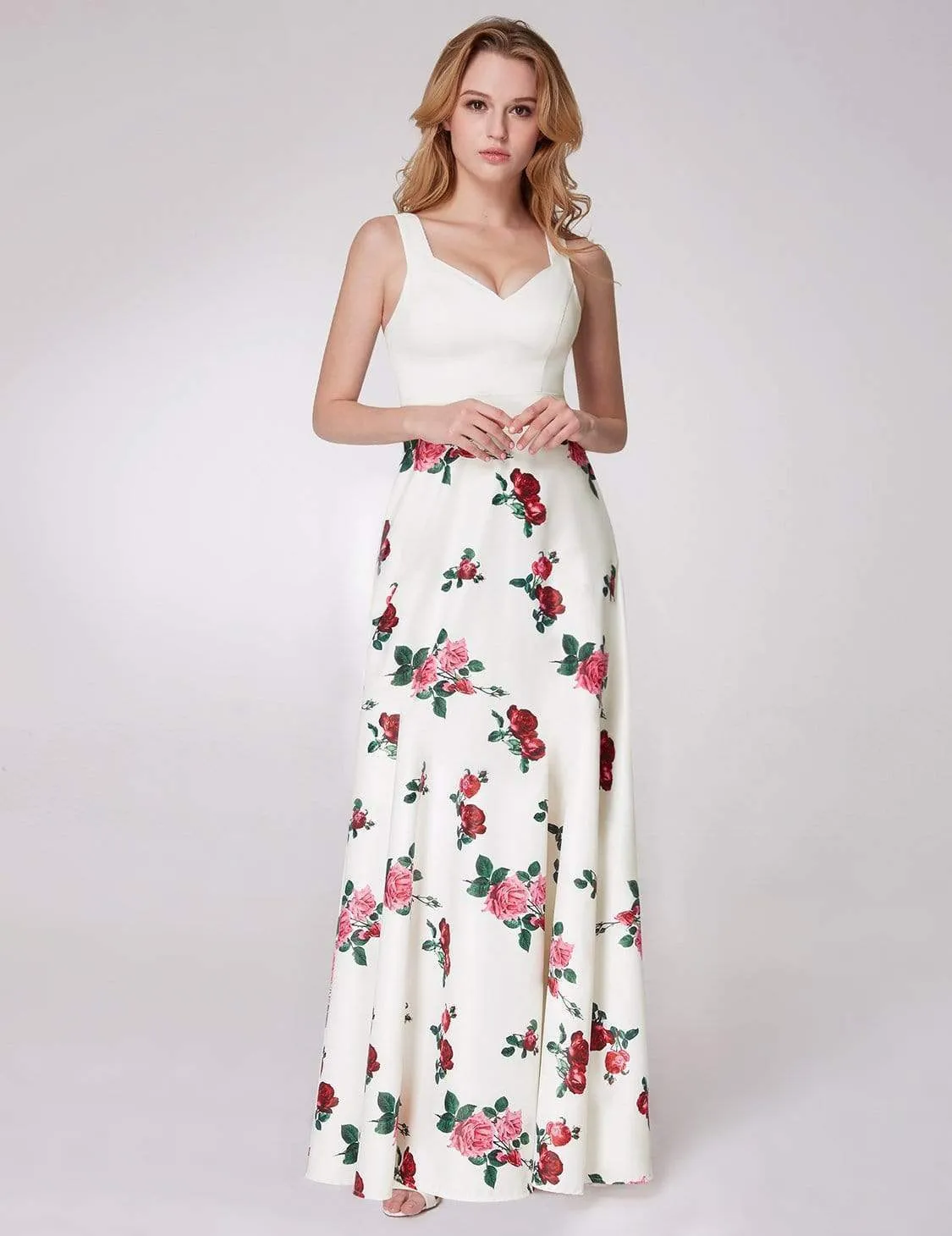 Long Rose Print Prom Dress