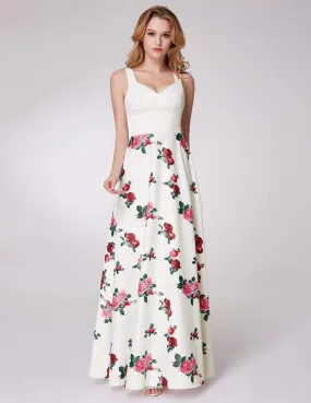 Long Rose Print Prom Dress