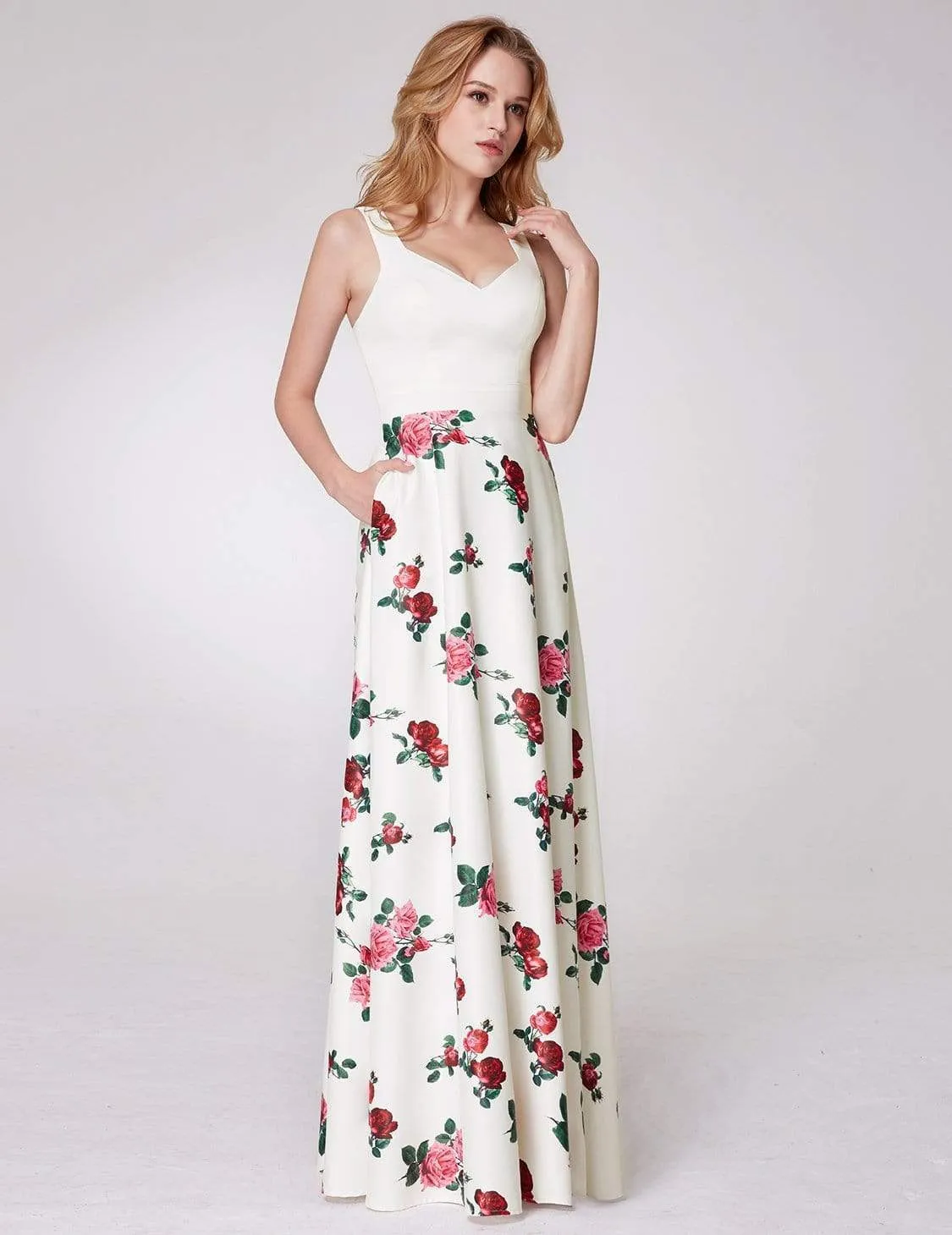 Long Rose Print Prom Dress
