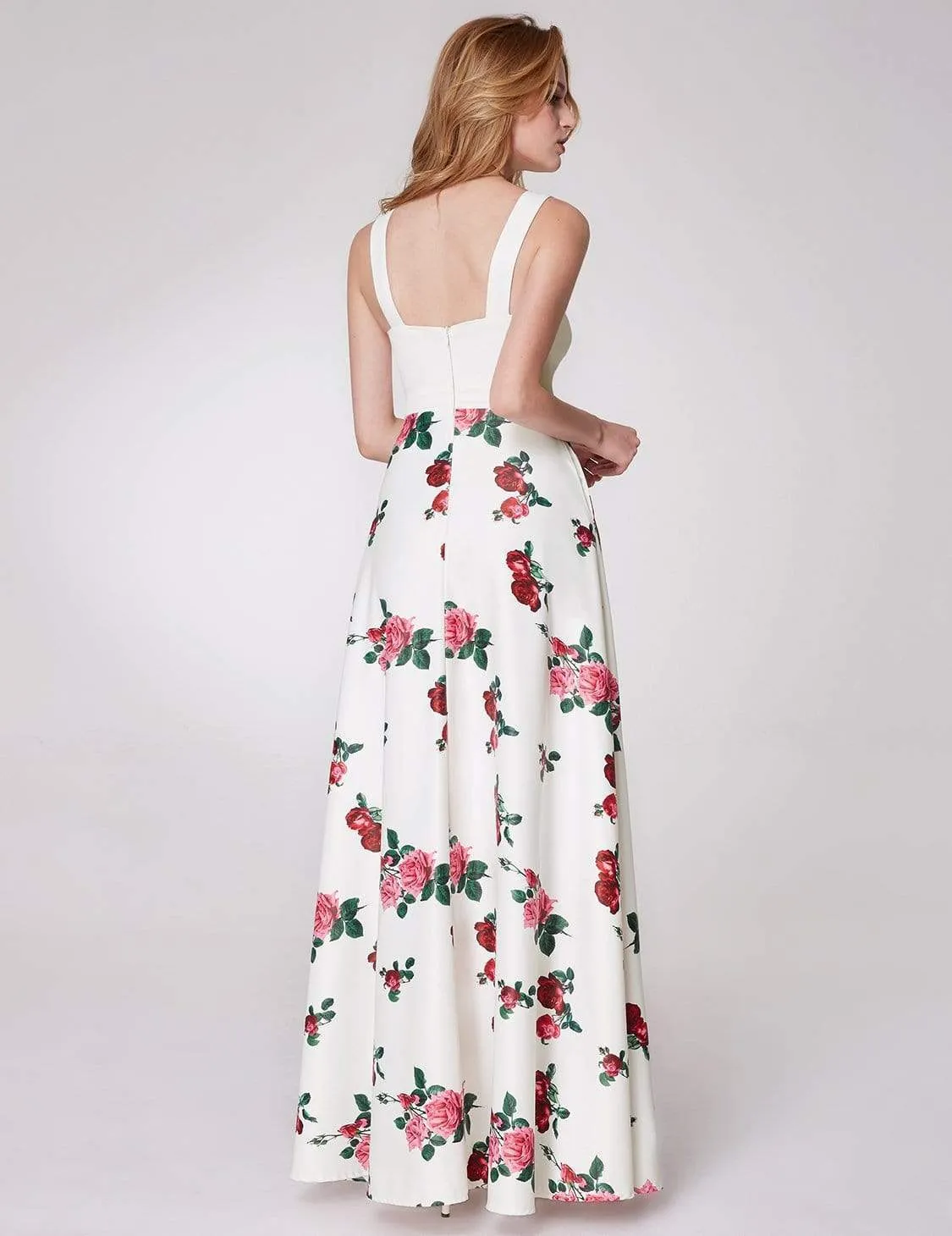 Long Rose Print Prom Dress