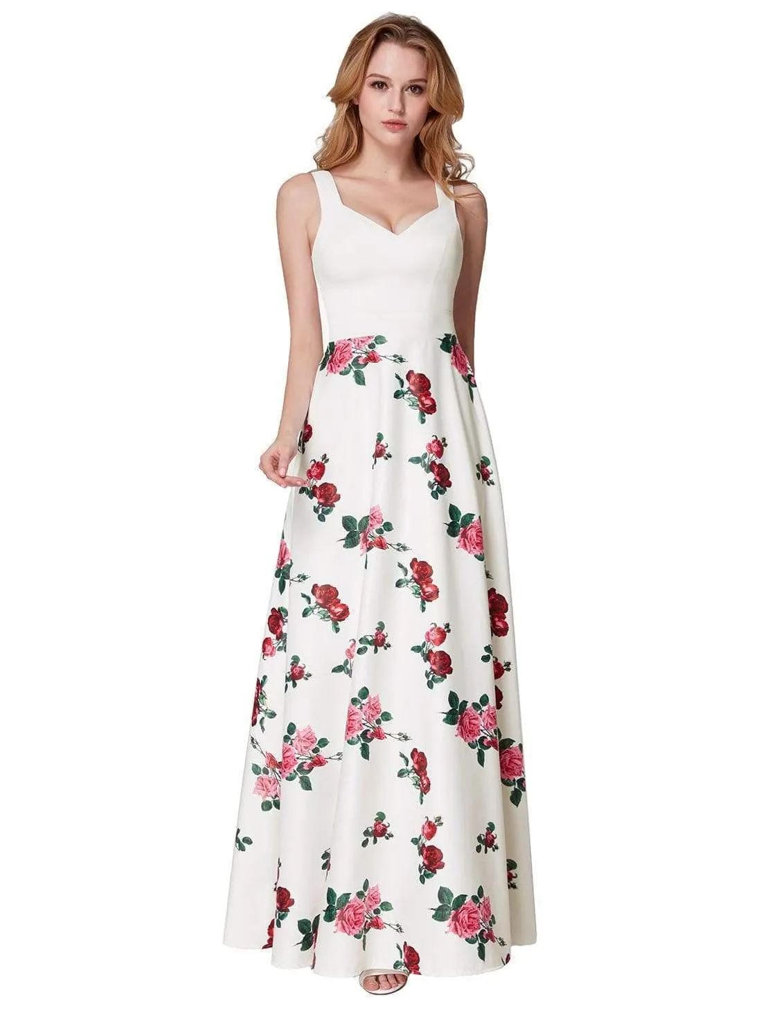 Long Rose Print Prom Dress
