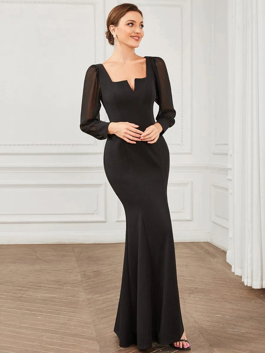 Long Sleeve Square Neck High Stretch Evening Gown with Slit(Final Sale)