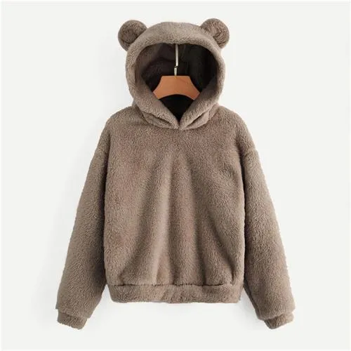 Lovely With Bears Ears Solid Teddy Hoodie Pullovers Sweatshirt Autumn Women Campus Casual Sweatshirts