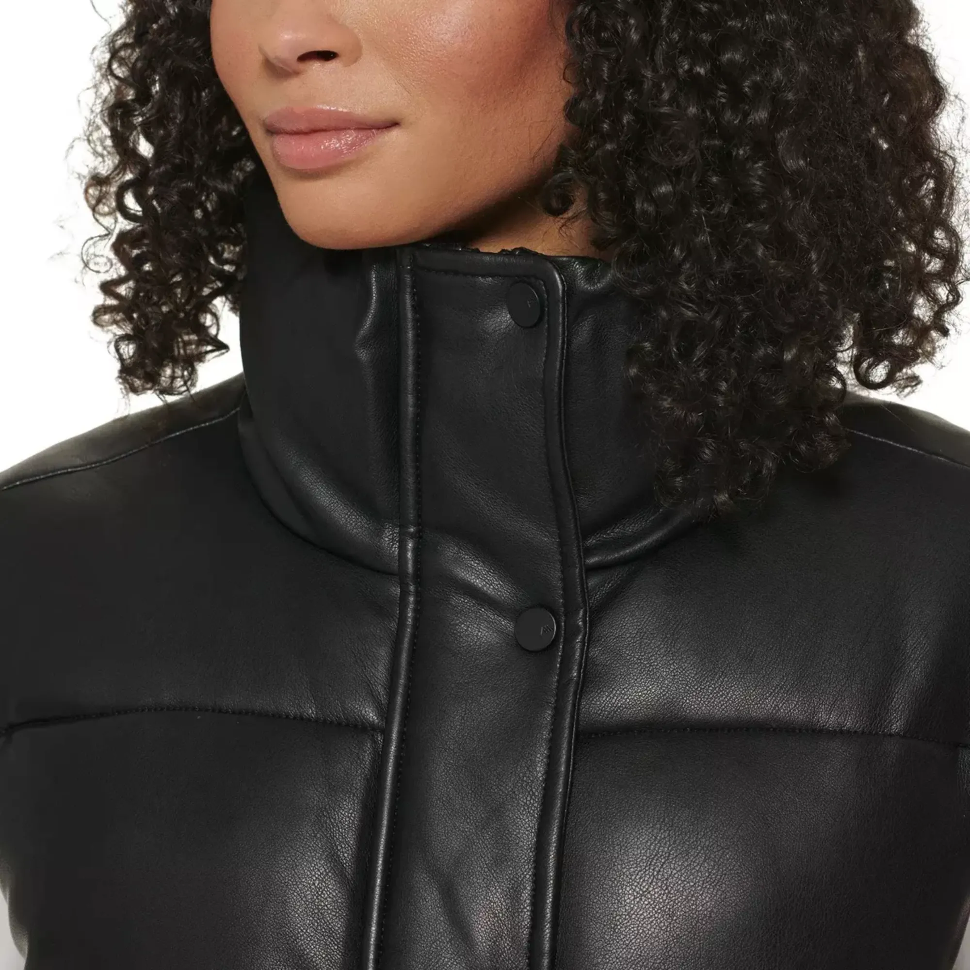 Marc New York Women's Faux Leather Insulated Full Zip Puffer Vest
