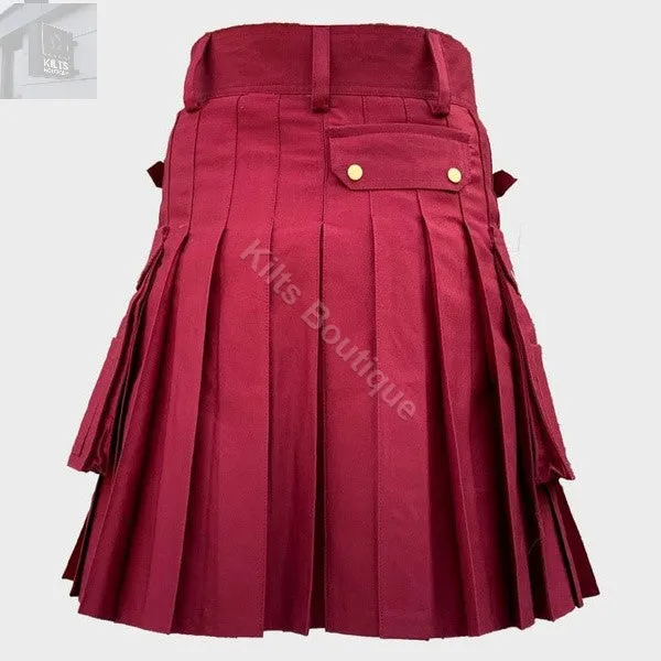 Maroon Fashion Utility Scottish Hybrid  Kilt For Men