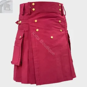 Maroon Fashion Utility Scottish Hybrid  Kilt For Men