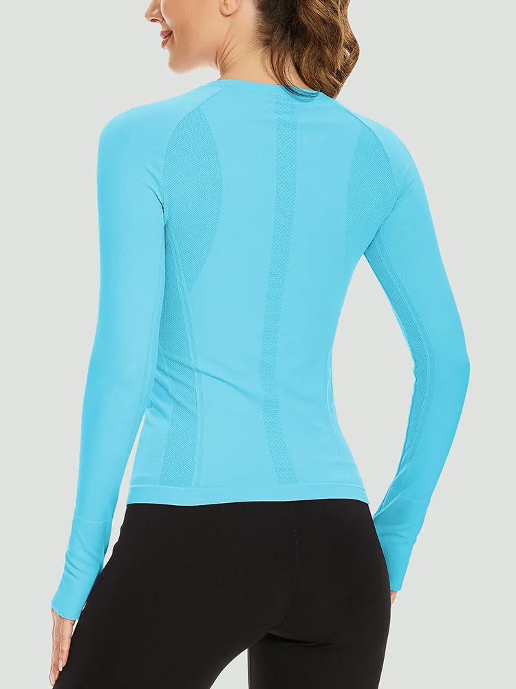 MathCat Quick Dry Gym Athletic Long Sleeve Workout Shirts Macaronblue