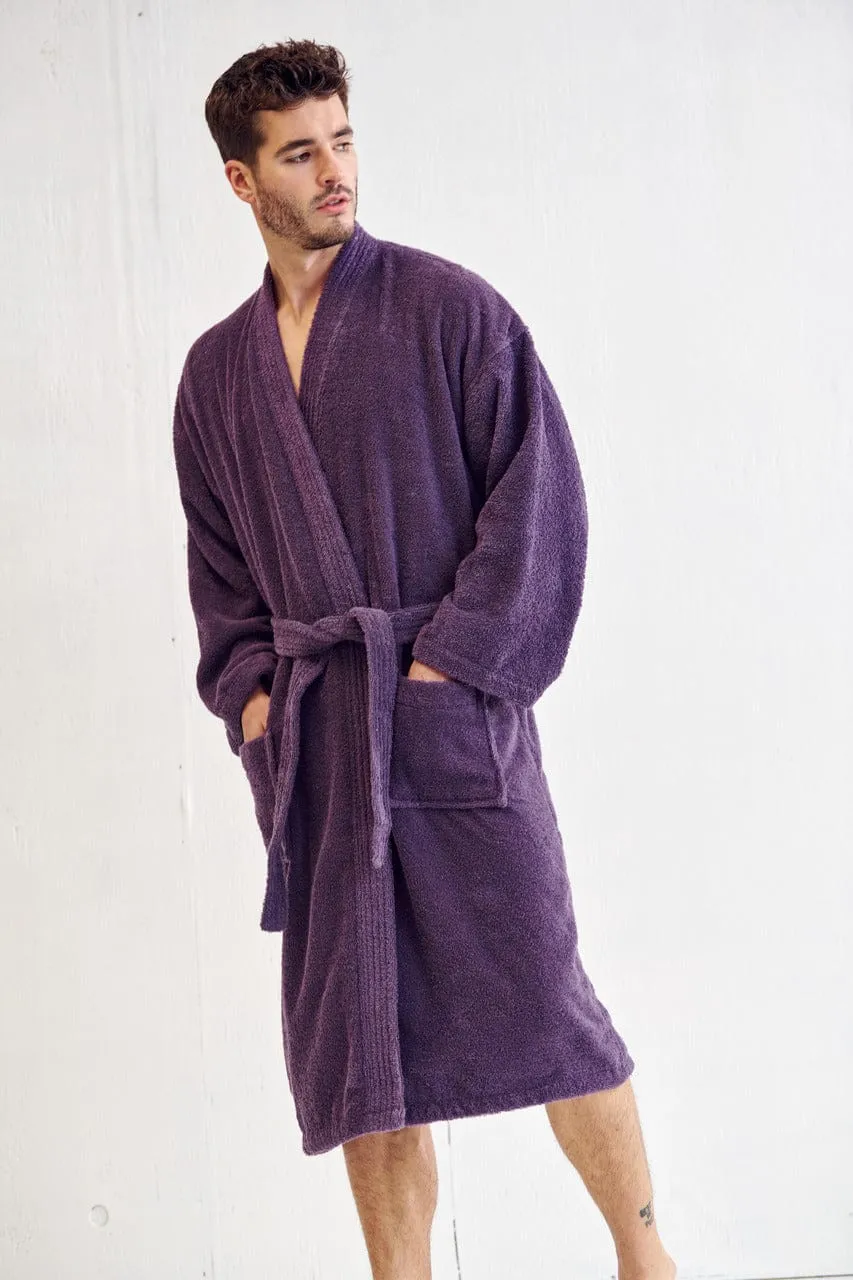 Men's Terry Cloth Bathrobe, Kimono Style, Luxury Cotton Turkish & Comfortable, (Purple)