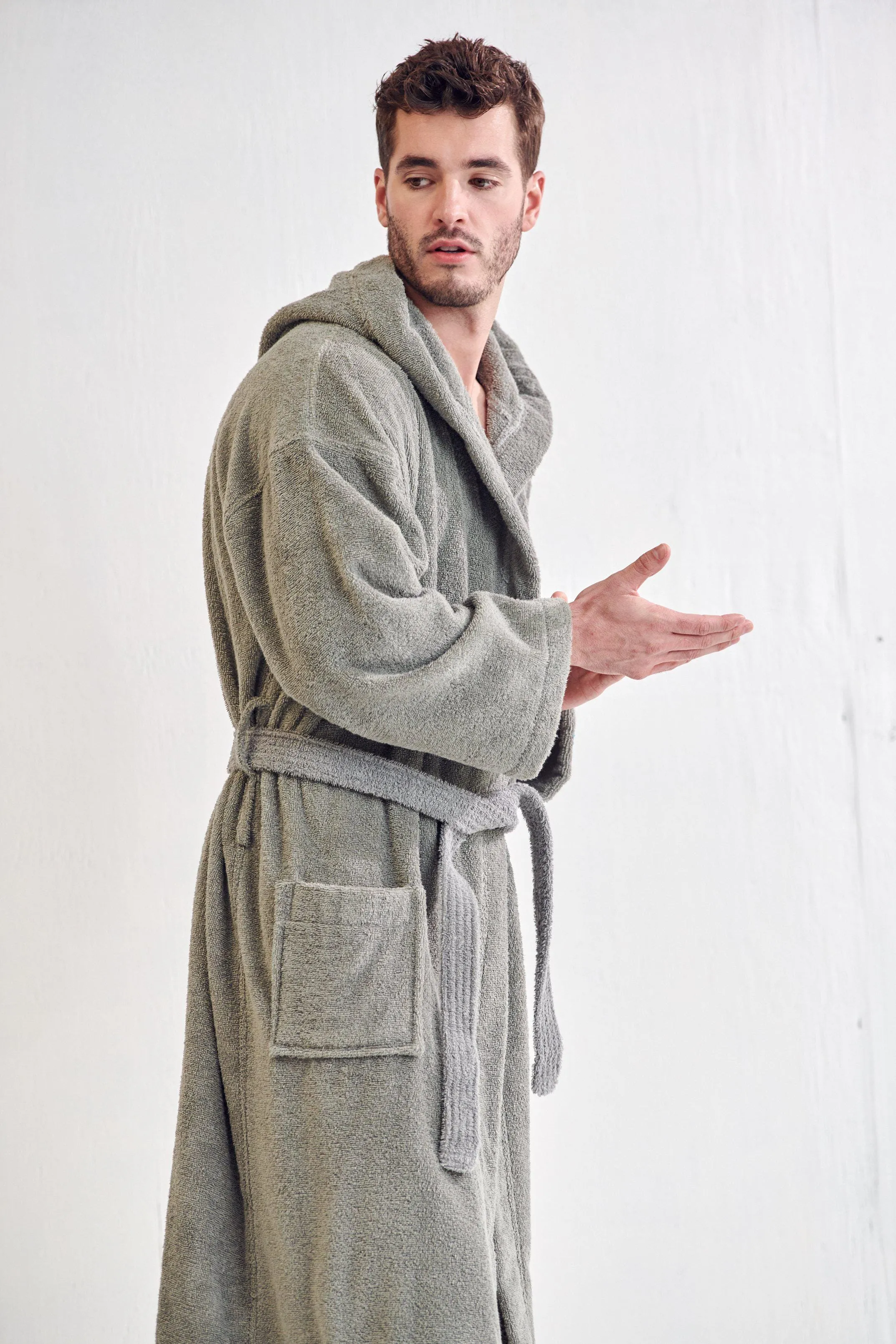 Men's Terry Cloth Cotton Turkish Hooded Bathrobe, Luxury Soft, Fast Dry & Comfort, (Gray)