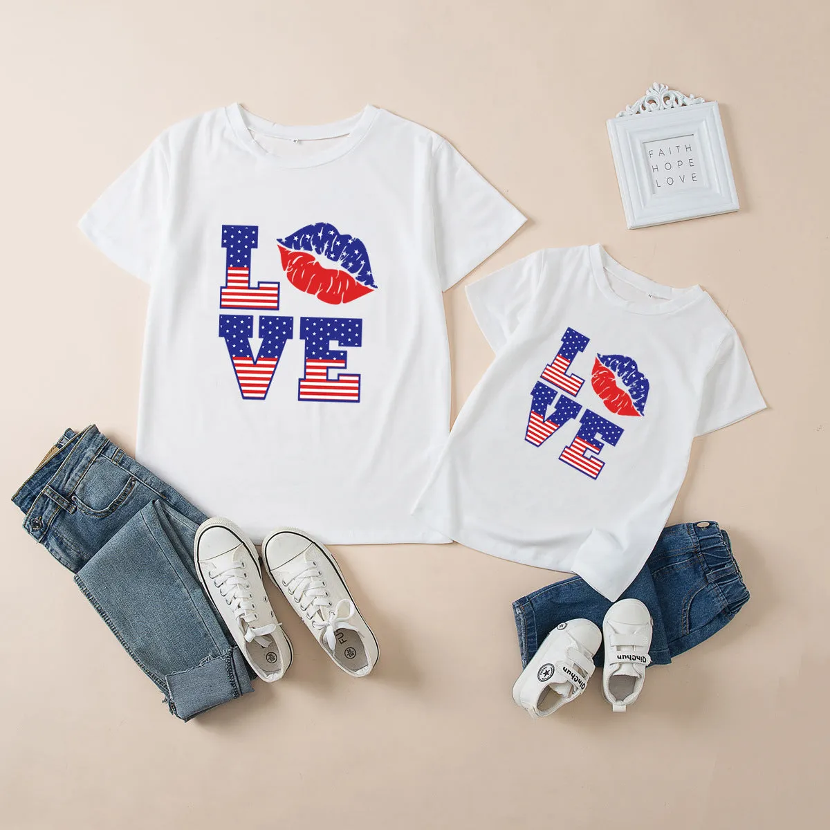 Mom and Me 4th Of July Day Letter Print Short-sleeve Tshirt