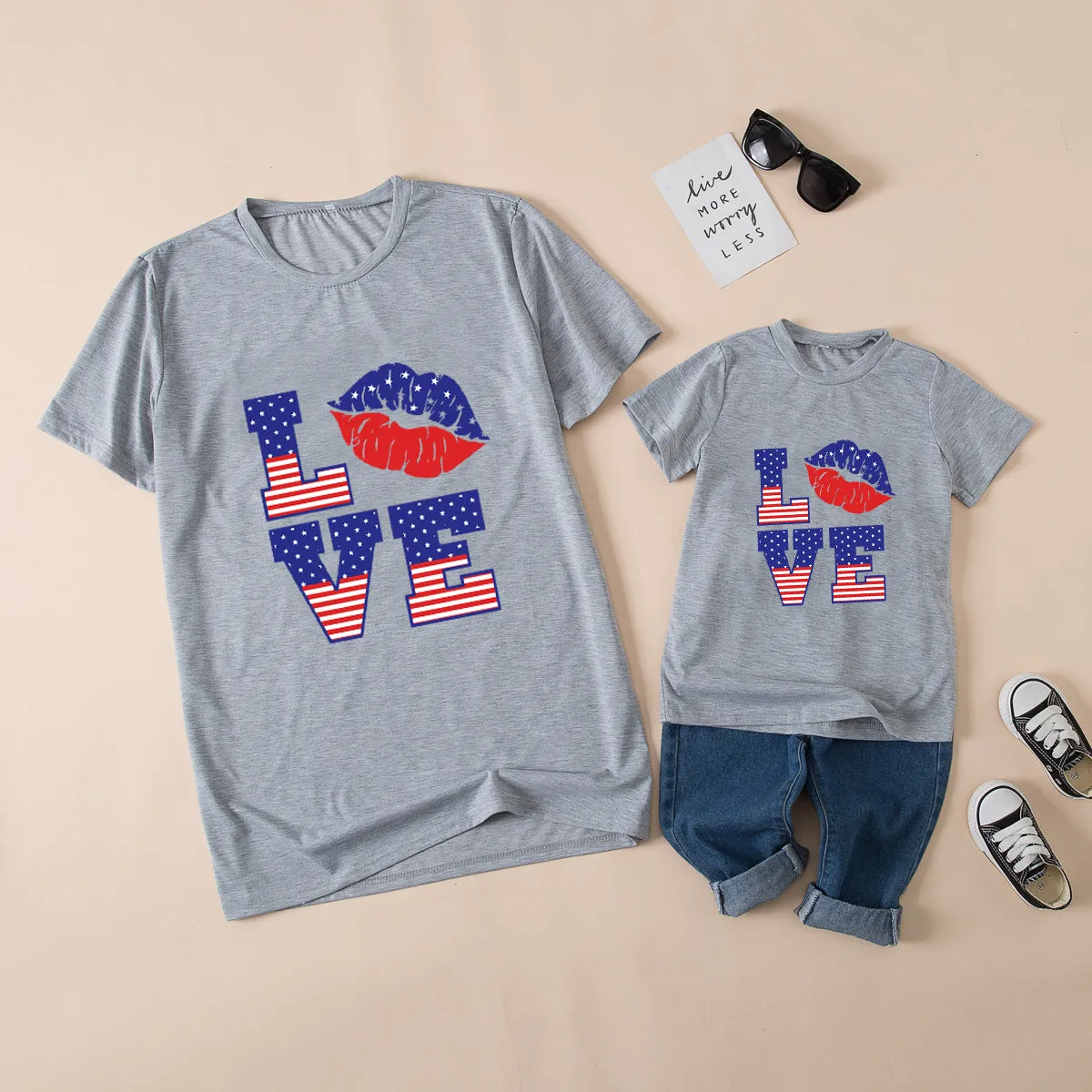 Mom and Me 4th Of July Day Letter Print Short-sleeve Tshirt