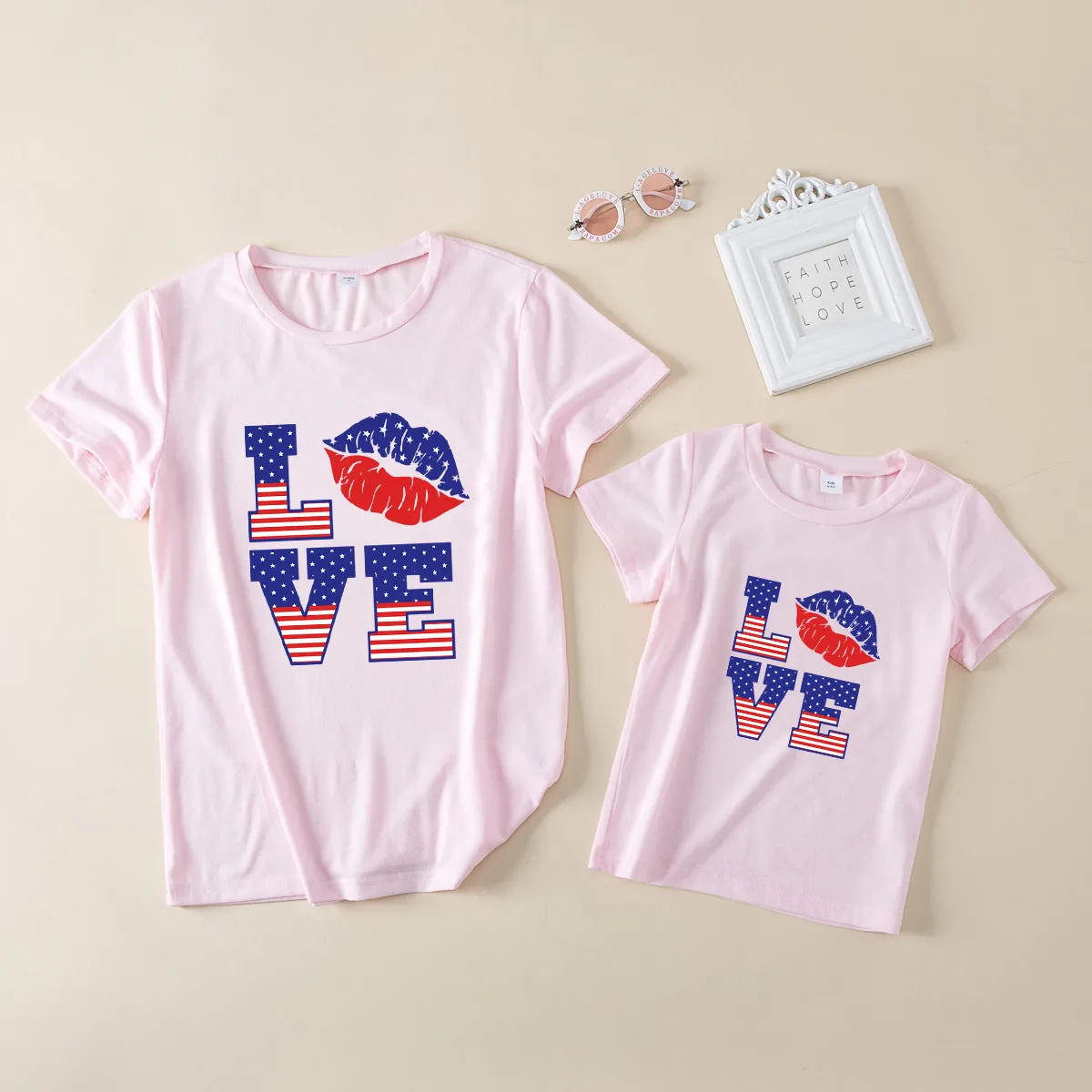 Mom and Me 4th Of July Day Letter Print Short-sleeve Tshirt